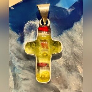 Vintage Mexican Sterling Silver and Murano Glass Cross Pendant